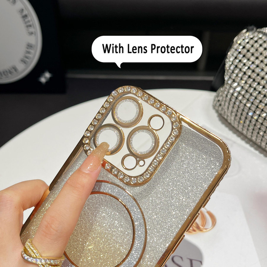 eForMobile Magnetische Schutzhülle mit Glitzer Diamant Beschichtung für iPhone 17 Air 16 15 14 Pro Max sowie Samsung S25 S24 S23 in Schwarz - Bild 3