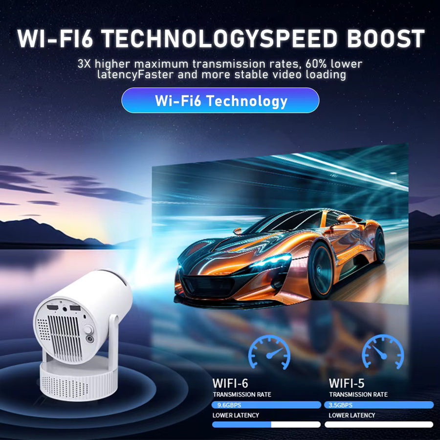 Salange HY300 Pro Max 8K Smart Projektor mit integrierter Batterie, Android 14, 8000 Lumen, WiFi 6 und Bluetooth 5.4 in Weiß - Bild 3