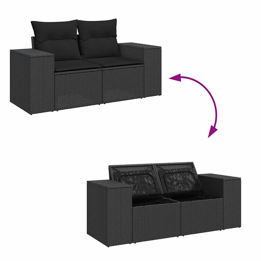 vidaXL 4-teilige Garten-Sofagarnitur in L-Form aus schwarzem Polyrattan mit wetterfesten Kissen und pulverbeschichtetem Stahlgestell - Bild 5