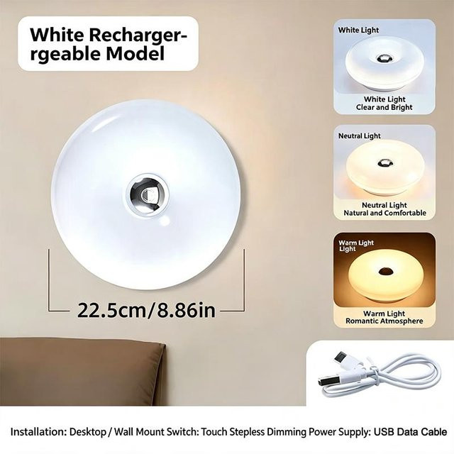 Wiederaufladbare Donut-Tischlampe von LIUXING in Weiß mit dimmbarer LED, Touch-Steuerung und 3 Farbmodi für Schlafzimmer, Wohnzimmer und Home Office - Bild 1