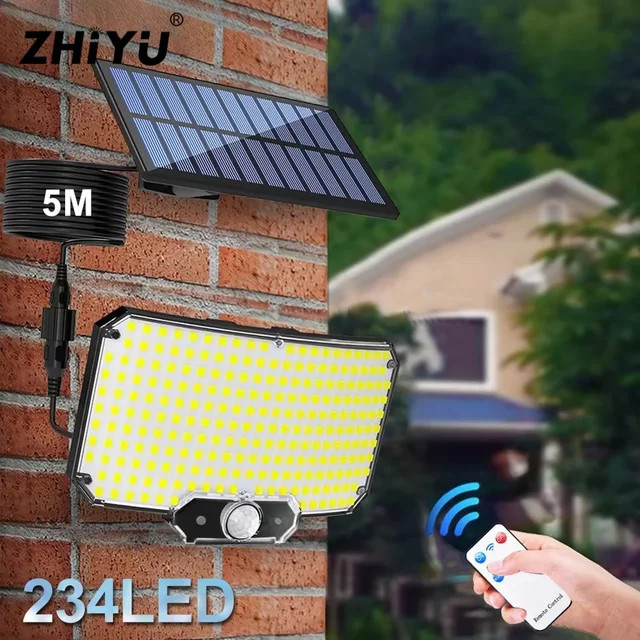 ZHIYU Solar-Flutlicht Wandleuchte mit 234 LEDs, Solar-Sicherheitsleuchte mit Bewegungsmelder und 3 Modi, wasserdicht für Garten und Garage, Weiß - Bild 1