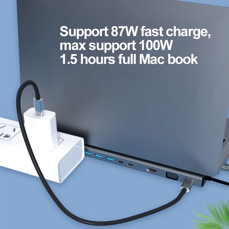 GGBEE 14-in-1 USB-C Dockingstation Multi-Port-Verteiler mit Hochgeschwindigkeits-Datenübertragung in Grau - Bild 3