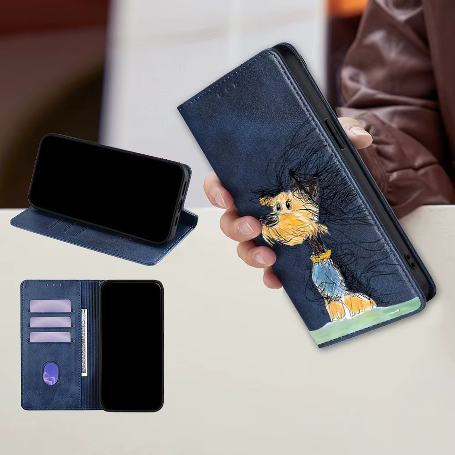Leder Handyhülle mit Welpen-Motiv für iPhone 17 Pro Max, 16, 15, 14, 13, 12, 11 Pro Max und Plus, Farbe: Blau, mit Kartenfächern und Holster-Funktion - Bild 3