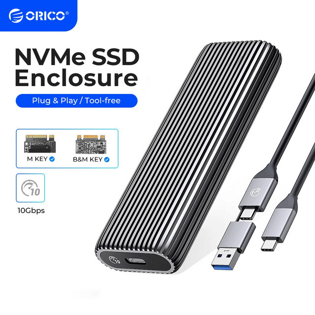 Orico M.2 NVMe SSD Gehäuse aus Aluminium mit USB-C Anschluss und 10Gbps Übertragungsrate für M Key Solid State Drives - Bild 1
