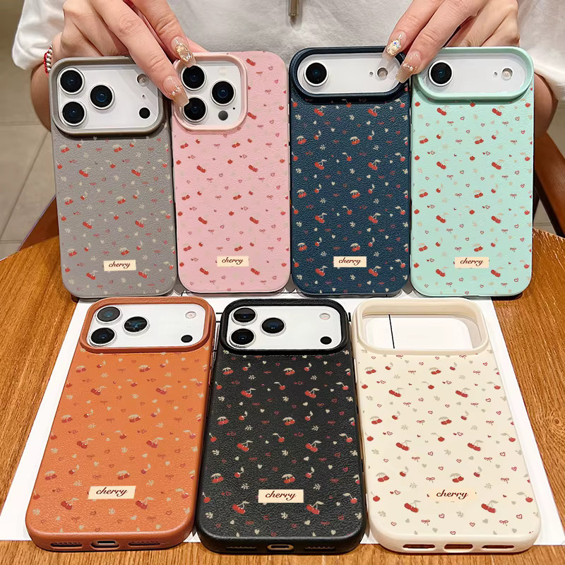 Little Cherry Handyhülle in Schwarz mit Lederstruktur aus TPU und Silikon für iPhone 17 16 15 14 13 12 Pro Max und weitere Modelle, stoßfeste Abdeckung - Bild 4