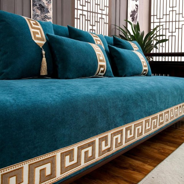 Rutschfester Sofabezug von XIFEI aus Chenille im orientalischen Stil, Farbe Petrol, Breite: 160 cm, Tiefe: 110 cm - Bild 1