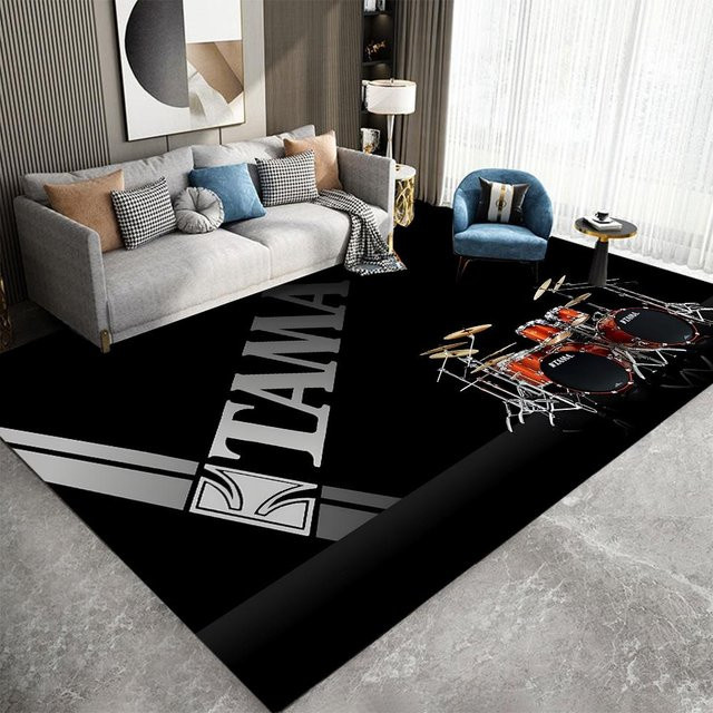 T-TAMA Schlagzeug Anti-Rutsch Fußmatte für Musikliebhaber, abstrakter Teppich in Schwarz, B: 80 cm, T: 120 cm - Bild 1