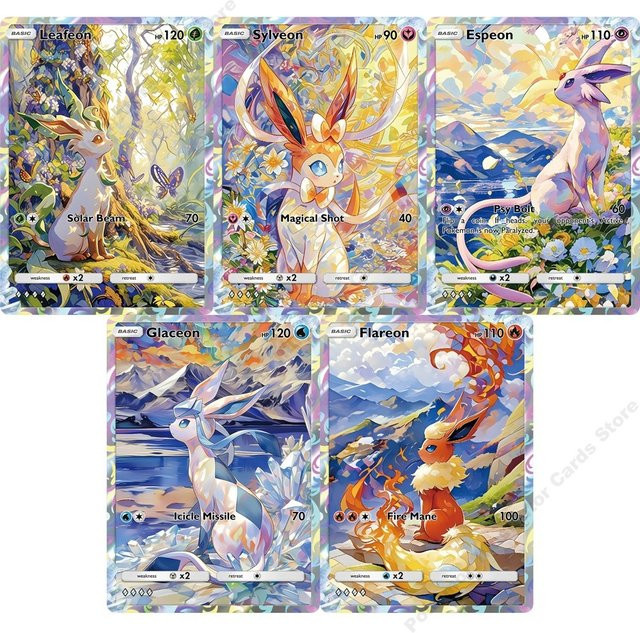 Keeppley Pokémon Espeon Sylveon Leafeon Glaceon Flareon Sammelkarten, 5-teiliges Set - Bild 1