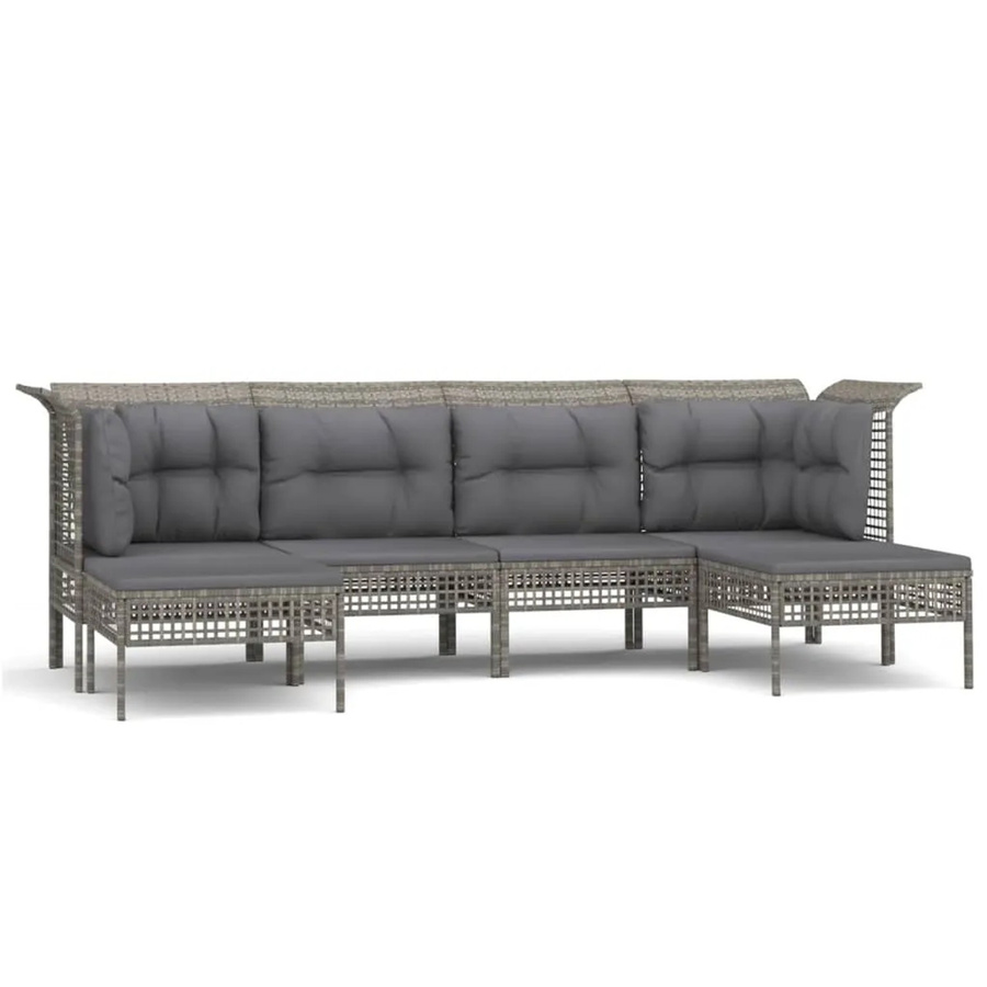 vidaXL 6-tlg Garten-Lounge-Set in Grau mit Kissen aus Poly Rattan und Metallgestell - Bild 2