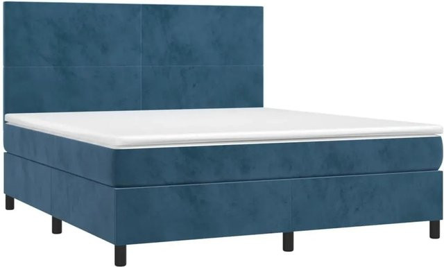 vidaXL Boxspringbett mit Matratze in Dunkelblau, Hybridbett aus Samt mit LED-Unterbettbeleuchtung und USB-Anschluss, B/T/H: 160 x 200 x 128 cm - Bild 1