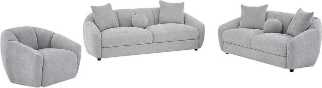 Vente-unique Couchgarnitur in Hellgrau bestehend aus 3-Sitzer-Sofa, 2-Sitzer-Sofa und Sessel mit passenden Kissen, B/T/H: 216 x 182 x 93 cm - Bild 1