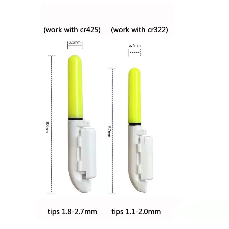 10er Set Elektronische Leuchtstäbe Gelb mit 10 wiederaufladbaren CR322 / CR425 Batterien und Clip für die Angelrute zum Nachtangeln - Bild 2