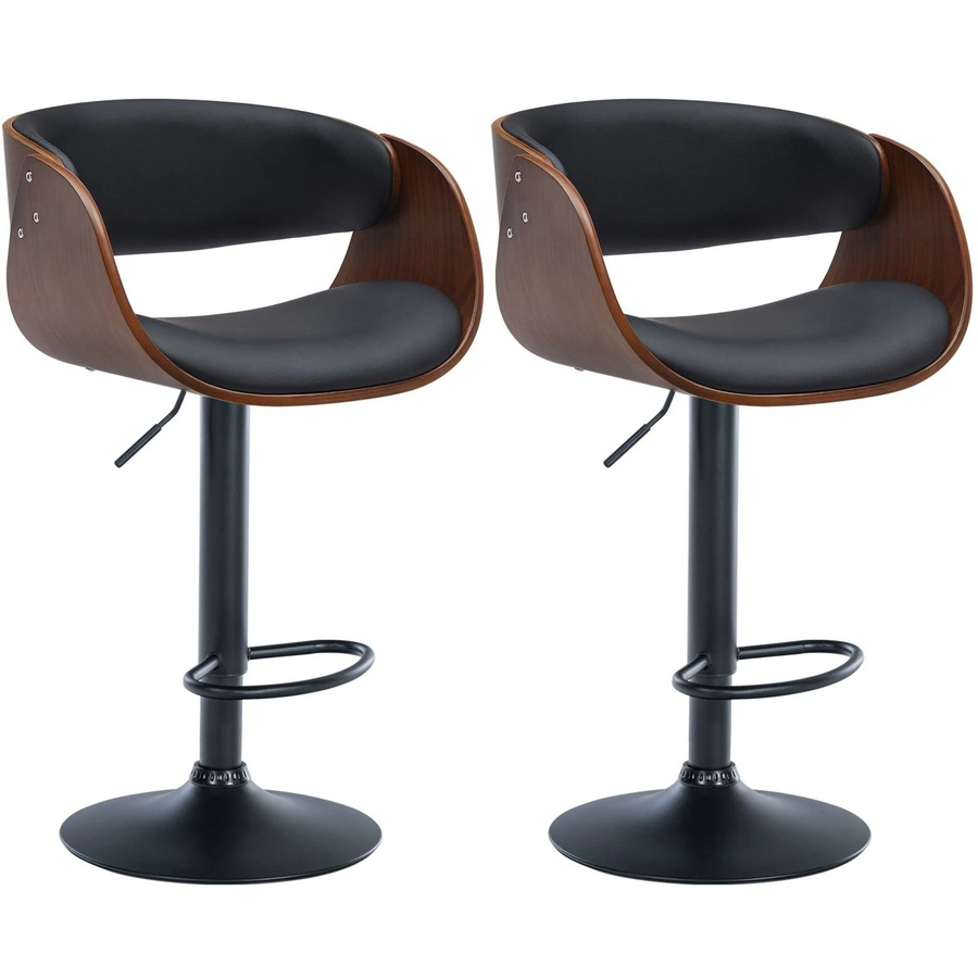 DELUKE 2er Set Barhocker aus Kunstleder in Walnuss und Schwarz, höhenverstellbare Barstühle mit Lehne und 360 Grad Drehbarkeit, B/T/H: 52 x 52 x 87 cm - Bild 2