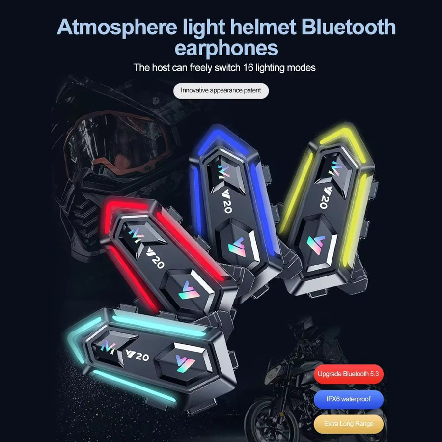 Kebedumei Motorradhelm-Headset kabellos mit Bluetooth V5.3, IPX6 wasserdichte Freisprecheinrichtung und buntem Lichteffekt in Schwarz/Multicolor - Bild 2
