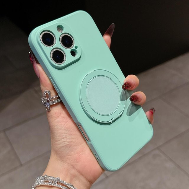 Apple iPhone Hülle aus Flüssigsilikon mit 360 Grad drehbarem Ring-Ständer in Grün - Bild 1