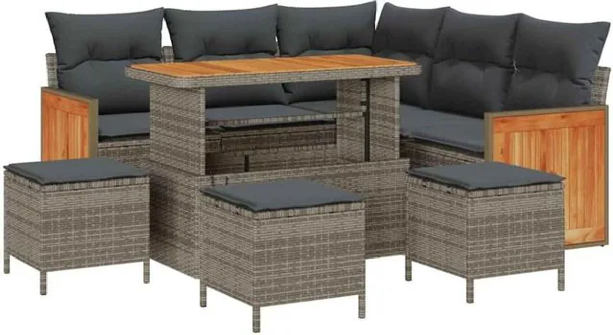 Vidaxl Loungemöbel Garten-Sofa-Set aus Polyrattan in Grau, 8-teilig, B/T/H: 110 x 55 x 71 cm - Bild 1