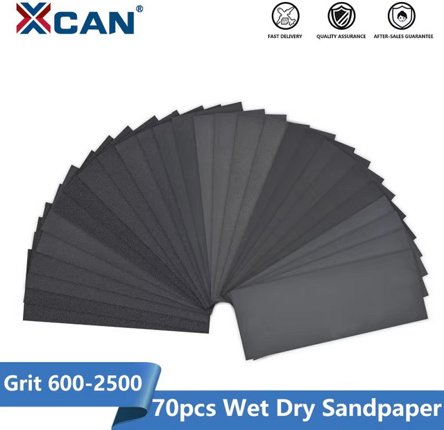 XCAN Schleifpapier Set für Nass- und Trockenschleifen, 70 Stück zum Polieren von Holz, Metall und Automobil, Körnung 600/800/1000/1200/1500/2000/2500 - Bild 1