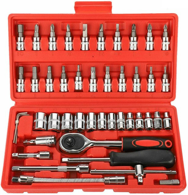 Meterk 46-teiliges Ratschenschlüssel-Steckschlüssel-Set in Grau mit 1/4 Zoll Antrieb aus Chrom-Vanadium-Stahl - Bild 1