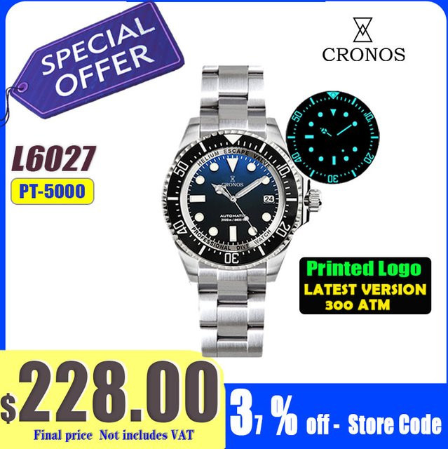 Cronos Taucheruhr Automatik, Edelstahl, 40 mm, Schwarz, Unisex - Bild 1