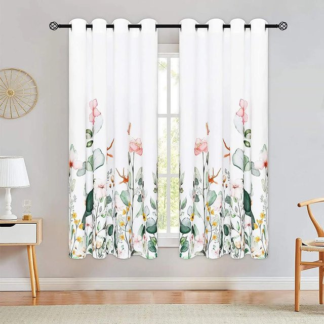 Yiran Furniture Blumen-Aquarell Vorhänge mit Sichtschutz-Effekt, 2er-Set, Multicolour, B: 55 cm, H: 120 cm - Bild 1
