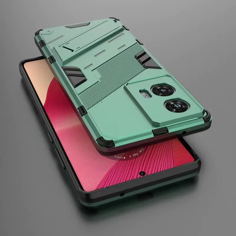 Robuste Panzer-Handyhülle mit Ständer für Motorola MOTO Edge 60, 50 Fusion, G24, G04 und E14, stoßfeste Schutzhülle aus hartem PC in Schwarz oder Grün - Bild 4