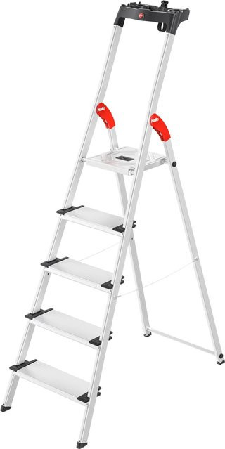 Hailo Alu-Stehleiter L80 Comfortline 5-stufig in Silber mit Multifunktionsschale und XXL-Stufen, Höhe: 184 cm, Tragkraft: 150 kg - Bild 1