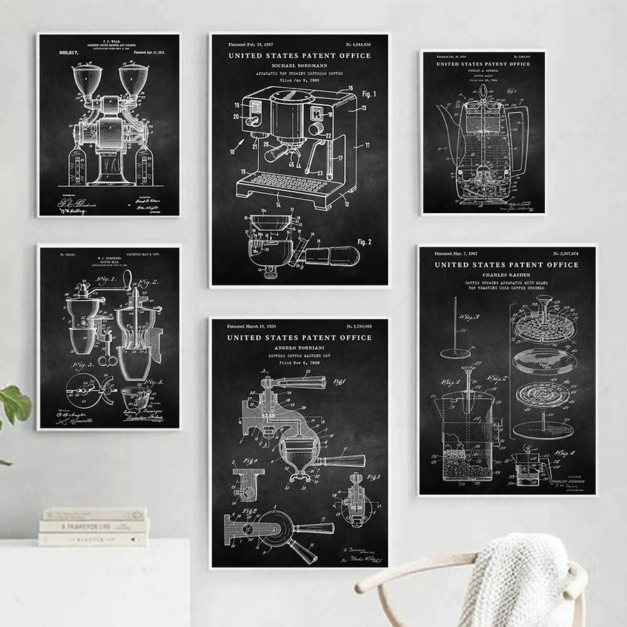 Retro Wandkunst Potdemiel Espresso Kaffeemaschine Patent Poster als Leinwandmalerei für Café und Küche - Bild 2