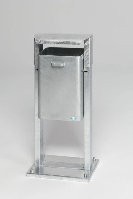 PROREGAL Eckiger Abfallsammler für Außenbereich mit Dach und Bodenplatte, Farbe: Silber, Feuerverzinkt, H x B x T: 103 x 43 x 31,5 cm - Bild 1