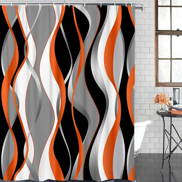 Wasserdichter Duschvorhang mit geometrischem Dreieck-Design in Orange, inklusive Haken, B: 150 cm, H: 200 cm - Bild 1