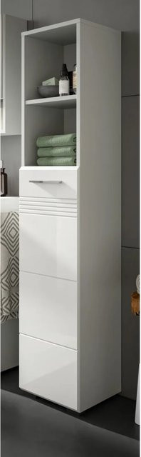 Inn.Furn Hochschrank Carlo in Weiß und Grau Hochglanz mit Soft-Close und offenen Regalfächern, Breite: 30 cm, Höhe: 150 cm - Bild 1