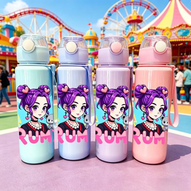 Hasbro Trinkflasche für Mädchen mit 3D-Cartoon-Design in Lila, auslaufsicher und tragbar mit Trageriemen - Bild 1