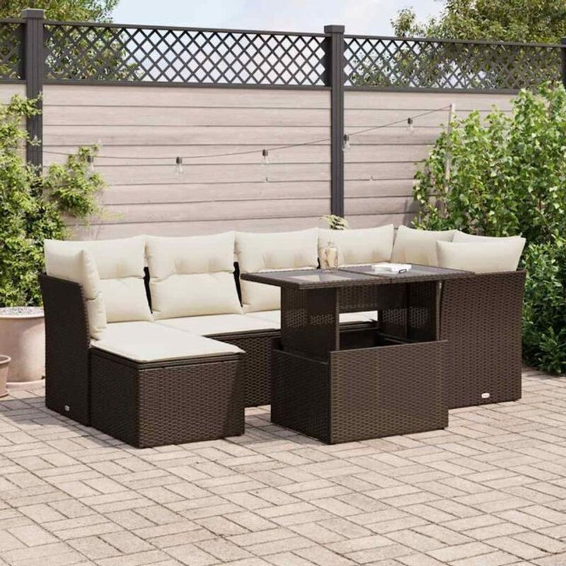 7-teilige Garten-Sofagarnitur aus Polyrattan mit Kissen in Braun von vidaxl - Bild 1