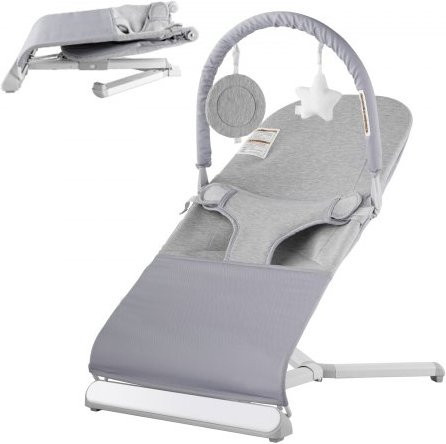 VEVOR Babywippe klappbarer Wippensitz für Babys von 0–9 Monaten mit 2 Liegewinkeln und drehbarem Spielzeugbügel in Grau, B/T/H: 68,5 x 41,0 x 60,0 cm - Bild 1