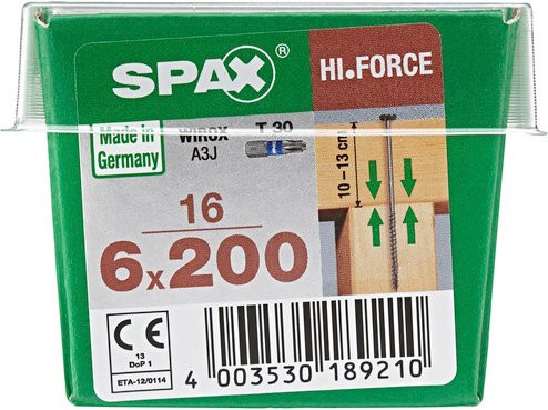 Spax Holzbauschraube mit Tellerkopf und Torx-Antrieb, Durchmesser: 6 mm, Länge: 200 mm, Farbe: Silber, Material: Stahl, 16 Stück - Bild 1