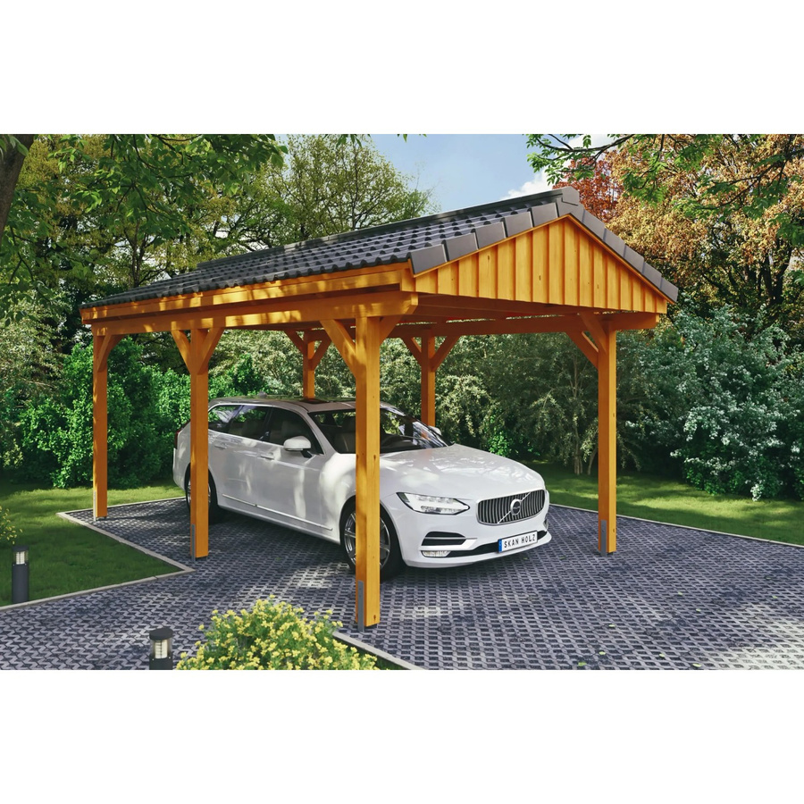 Skan Holz Carport Fichtelberg aus Fichte Leimholz in Beige mit spitzer Dachform, B/T: 317 x 566 cm, Höhe: 303 cm - Bild 2