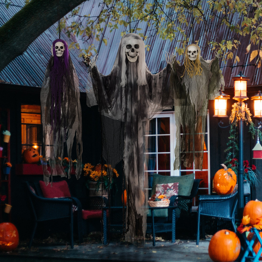 HOMCOM 3er-Set Halloween Dekoration mit hängenden Skeletten in Lebensgröße, mehrfarbig, Höhe: 90 cm, 110 cm und 200 cm - Bild 2