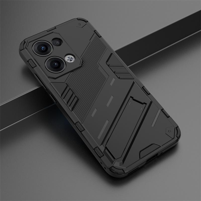Stoßfeste Rüstungshülle mit magnetischem Halter und Ständer für Oppo Reno 13 12 11 Pro 11F 5G in Schwarz - Bild 1