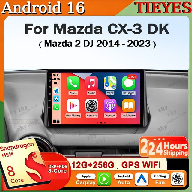 TIEYEZ Android 16 Multimedia-Player für Mazda CX-3 DK und Mazda 2 DJ (2014 - 2023) mit GPS, 4G, WIFI, Bluetooth und DSP in Schwarz - Bild 1