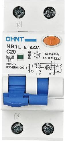 Chint RCBO FI-Schutzschalter und Leitungsschutzschalter 1-polig, 20A, 0.03A, 240V/415V, Weiß - Bild 1