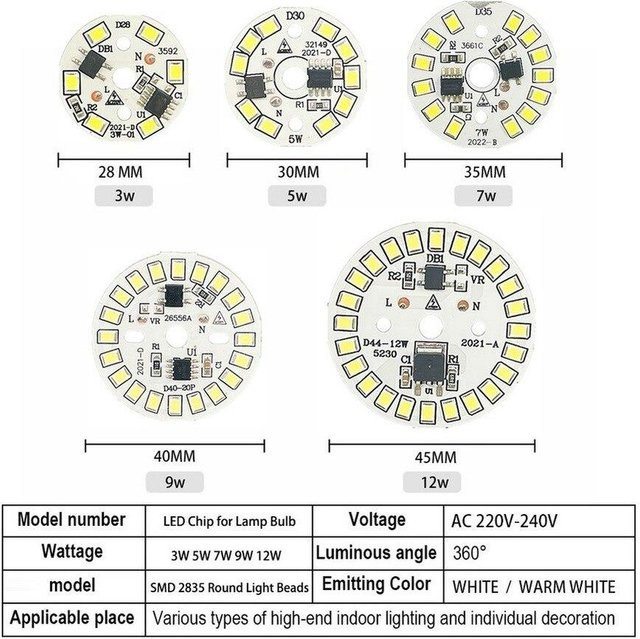 2 Stück GuangZhouZhenqin LED-Chips SMD 2835 für Lampenbirnen und Scheinwerfer, 3W, warmweiß, AC 220V - Bild 1