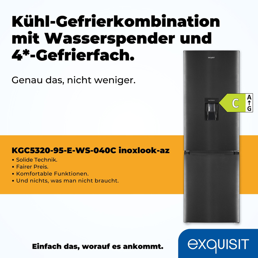 Exquisit Kühl-Gefrierkombination KGC5320-95-E-WS-040C in Silver, Standgerät mit Inoxlook, LED-Innenbeleuchtung und Super-Freezing, B/T/H: 60,0 x 60,5 x 185,8 cm - Bild 2