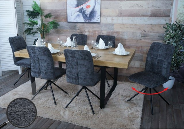 6er-Set Esszimmerstühle MCW-N99 drehbar mit Auto-Return aus dunkelgrauem Chenille-Stoff mit Öko-Tex Zertifizierung - Bild 1