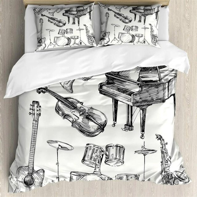 Musiknoten und Klaviertasten Bettwäsche Set für Kinder aus Mikrofaser-Polyester, Weiß, B/H: 135 x 200 cm - Bild 1