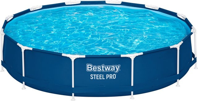 Bestway Steel Pro Pool-Set in Blau mit Filterpumpe und Reparaturset, runder Frame-Pool, Durchmesser: 366 cm, Höhe: 76 cm - Bild 1