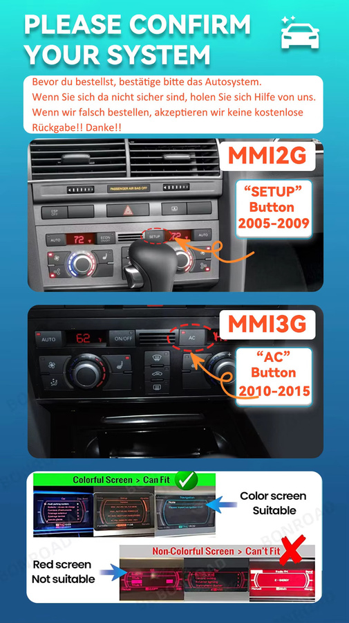 BONROAD Multimedia-Autoradio mit 8,9 Zoll Touchscreen für Audi A6 C6 4F 2005-2015 MMI2G MMI3G in Schwarz mit Wireless CarPlay, Android Auto und Airplay - Bild 3