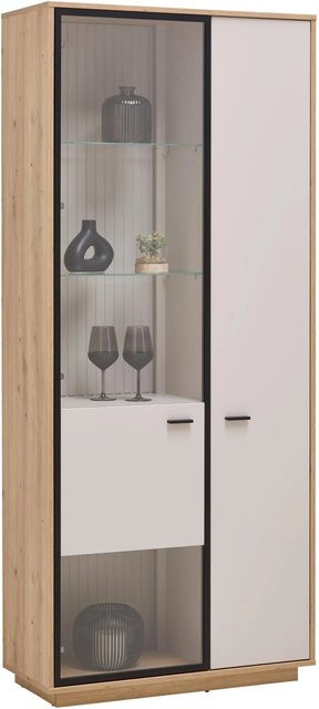 Premium Living Vitrine Cremona in Kaschmir und Eiche mit Glastüren und Regalen, H x B x T: 200 x 85 x 38 cm - Bild 1