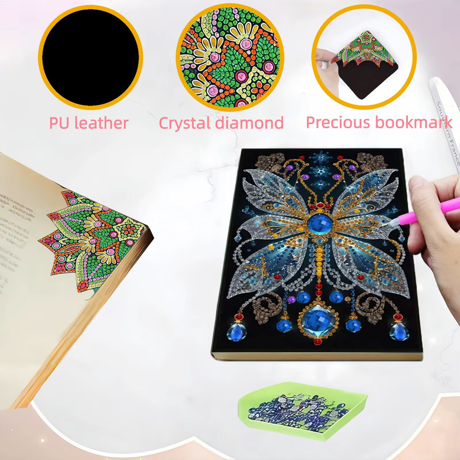 2er Set Diamond-Painting-Notizbuch mit Schmetterlingsmuster aus PU-Leder und Lesezeichen in Multicolour - Bild 4