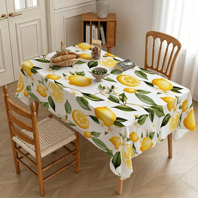 Wasserdichte rechteckige Tischdecke von JMG Household Supplies mit Zitronen Muster in Weiß, B/L: 100 x 160 cm - Bild 1