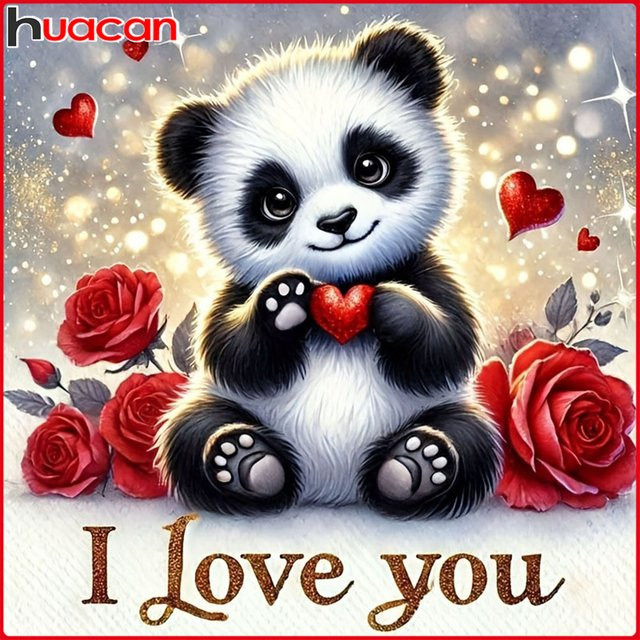 Huacan DIY Diamantmalerei Panda mit Rosen als Diamantmosaik Set in Mehrfarbig, B/H: 20 x 20 cm - Bild 1