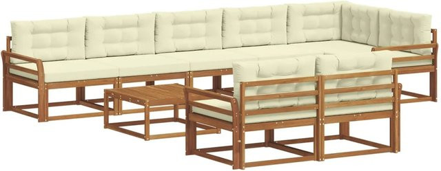 vidaXL Outdoor-Sofagarnitur aus Akazienholz mit 9 Teilen in Natur und Creme/Beige - Bild 1